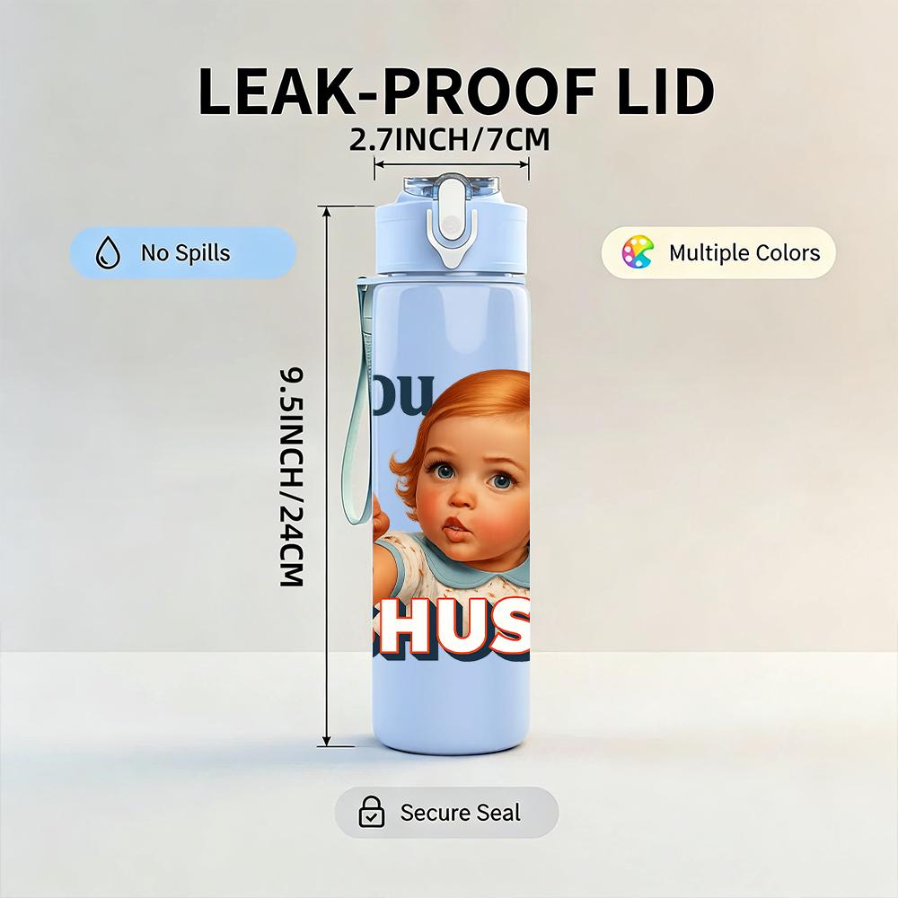 1PC Baby Shush Gesture Graphic,750ml Color Plastic Sports Water Bottle,Leakproof Flip Straw Lid,Suitable for Sports Office Home Use