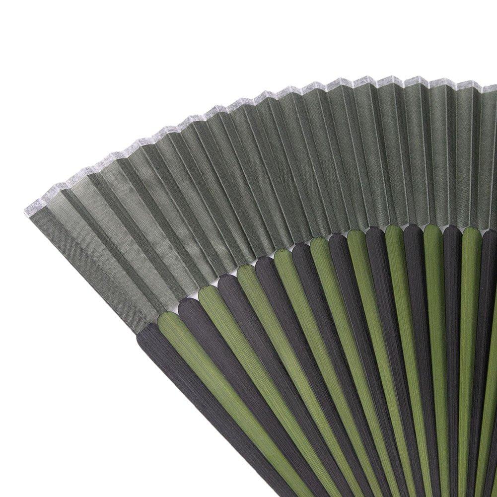 KYOETSU Folding Pure Bamboo Set of 2 Folding Fan, Silk, Plain, Two-Color Black, (Folding Fan, Bag) Women's (14)