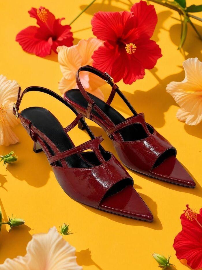 In The Balcony Velune Burgundy Pointed Strap Sandal Heels