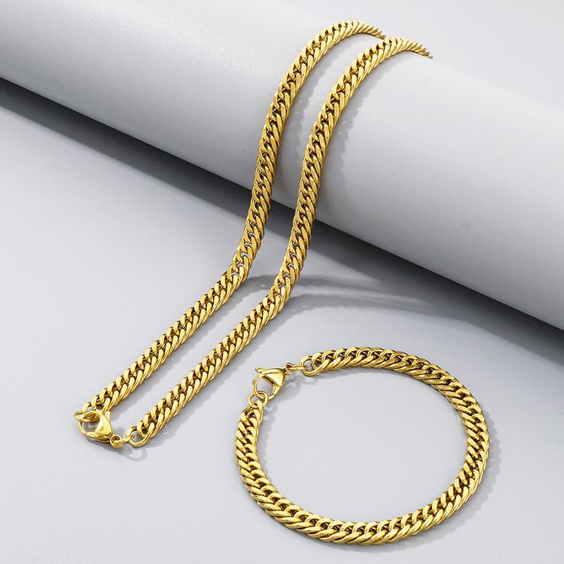 Simple Plain Chain Double Woven Four-Sided Grinding Bracelet Hip-Hop Personality Multi-Size Whip Chain Titanium Steel Men'S Necklace