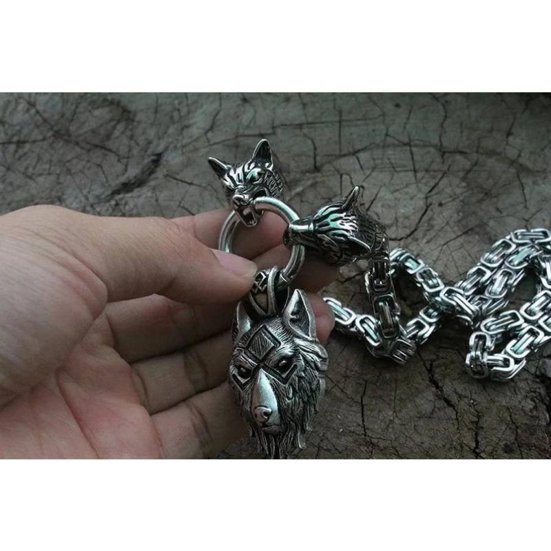 New Vintage Nordic Men's King Chain Wolf Head Pendant Necklace Jewelry Best Gift