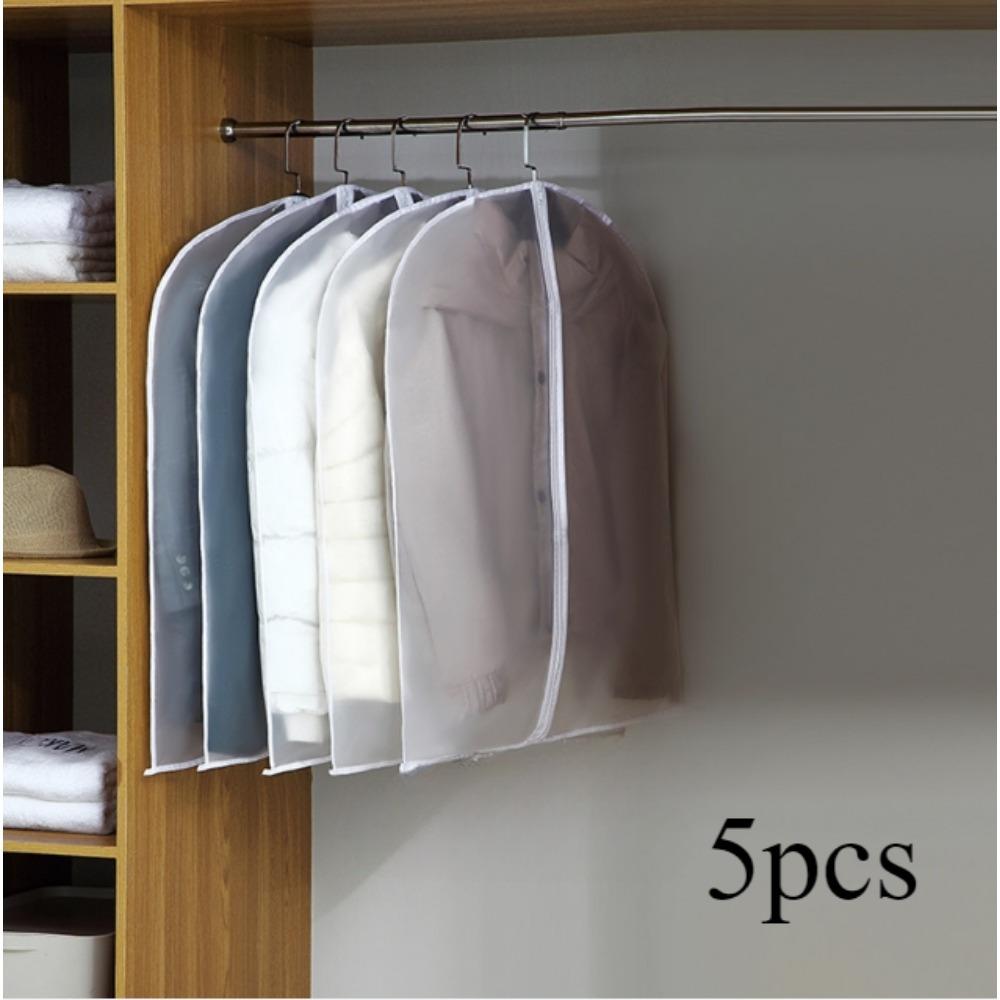 [Сверхпрочные чехлы для одежды] 5 шт. Сверхпрочные водонепроницаемые чехлы для одежды|Застегивающиеся на молнию протекторы для одежды, Подвесной органайзер для шкафа, Пыленепроницаемые и не мнущиеся, Без крючков