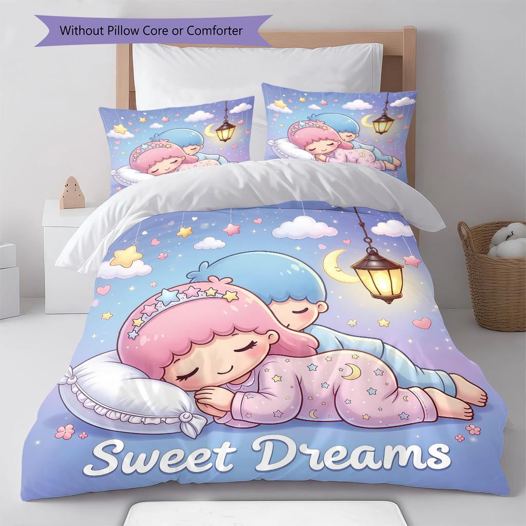 Постельное белье с узором Little Twin Stars, Комплект с одеялом, Пододеяльник, Наволочка, Домашний подарок на день рождения(1 пододеяльник + 2 наволочки, без наполнителя)