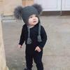 New Autumn Winter Baby Beanie 22 CM Real Fur Pompoms Warm Sleep Wool Cap Kids Clothing Accessories H
