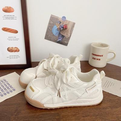 Бежевые сетчатые кеды женские новая летняя дышащая нишевая белая обувь женская обувь