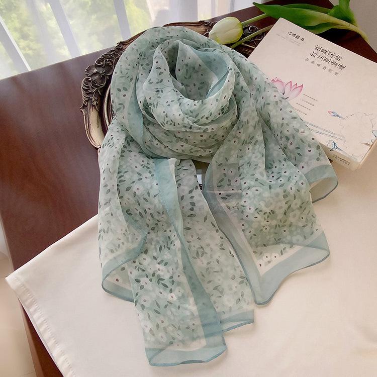 Spring Style Cicada Wings Long Silk Scarf for Women Spring and Autumn Thin Style Fashionable and Versatile Georgette Multi-color Printed Long Scarf