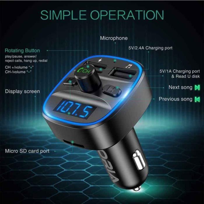 Bluetooth FM Transmitter - FOLAYA - Dual USB Ports - QC3.0 - Hands-Free Calls - LED Display