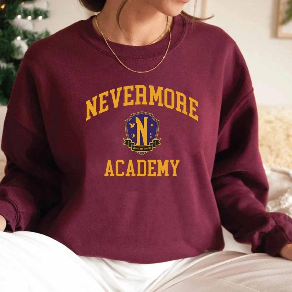 Толстовка Nevermore Academy Wednesday Adams, костюм в стиле ретро, ​​свитер из фильмов, унисекс, толстовки с круглым вырезом, повседневные пуловеры, толстовка унисекс