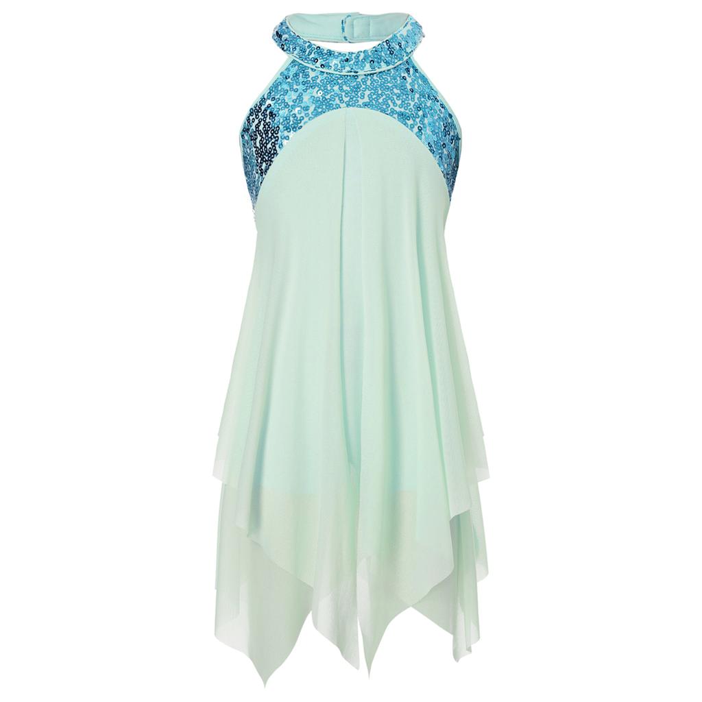 Платье-купальник без рукавов с лямкой на шее и блестками, перекрещивающееся на спине, нестандартное платье-купальник, современные лирические танцевальные костюмы для девочек