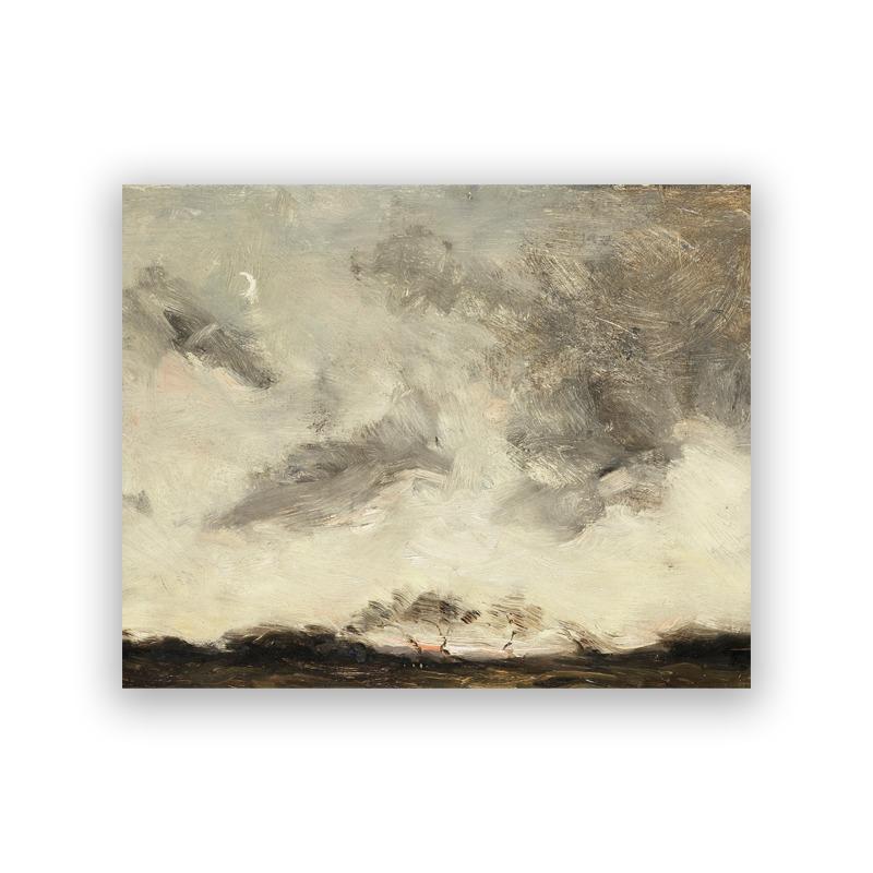 Moody Cloud Landscape Oil Painting Art Prints Rustic Forest Canvas Poster Antique Flower Print Vintage Country Wall Art Decor