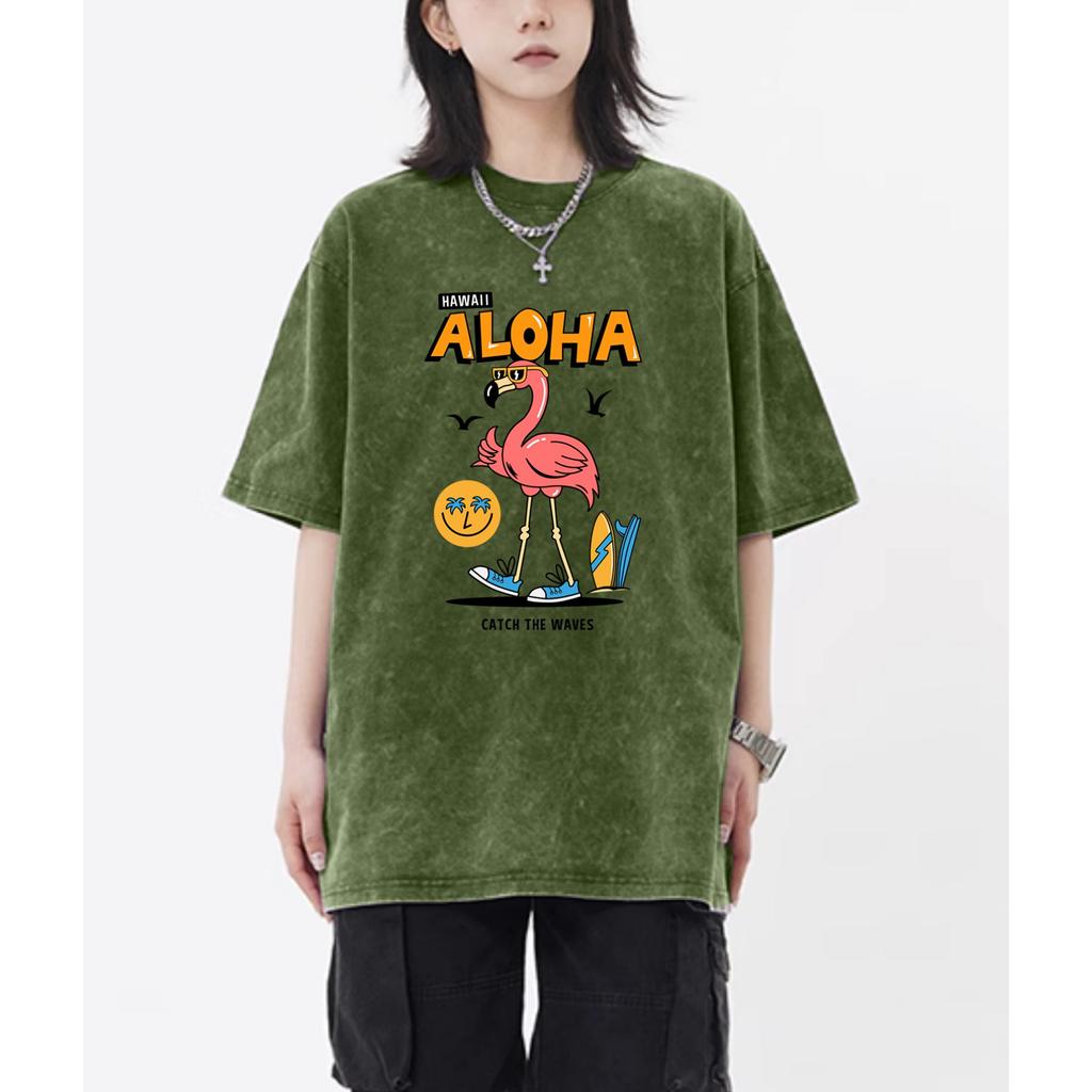 Футболка Hawaii Aloha Catch The Waves с принтом Snow Wash, женская летняя повседневная футболка, унисекс, стираная одежда, хлопок, короткий рукав
