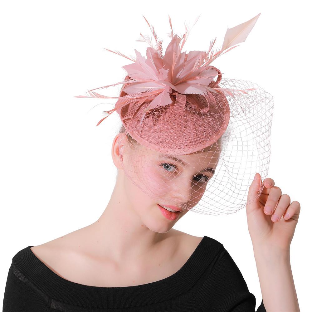 Deep Leather Powder Boutique Banquet Mesh Top Hat Hemp Headgear Bridal Wedding Dress Mesh Feather