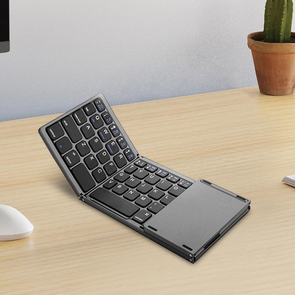 Foldable Bluetooth-Compatible Keyboard with Touchpad Rechargeable Wireless Folding Keyboard Tri-Folding for Android/IOS/Win/HMS