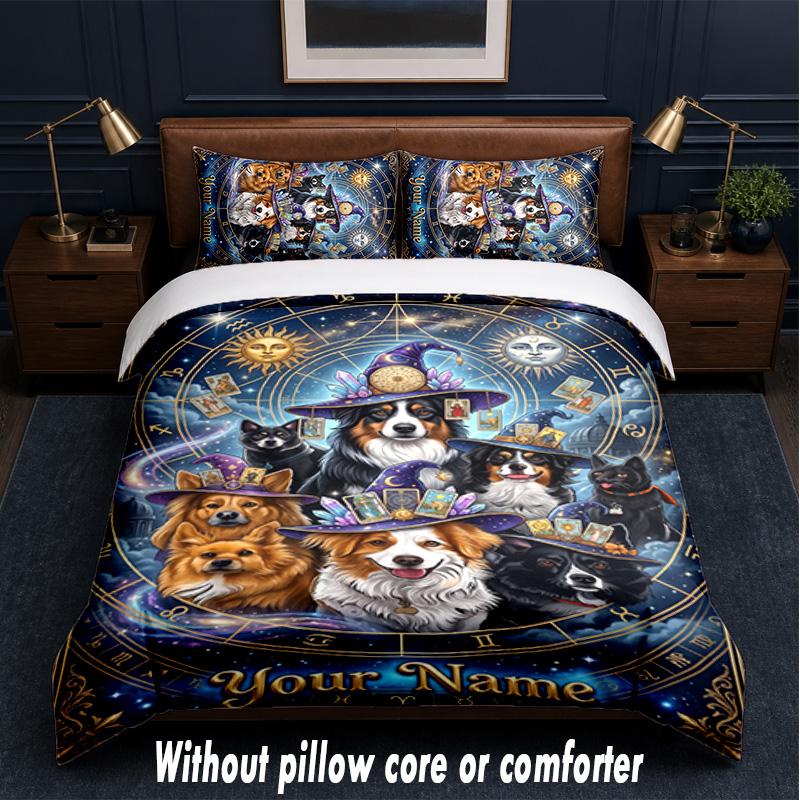 Space Cosmic Theme Custom Text Or Name 3Pcs Bedding Set,1 Flat Sheet & 2 Pillowcases Personalized Home Bedding