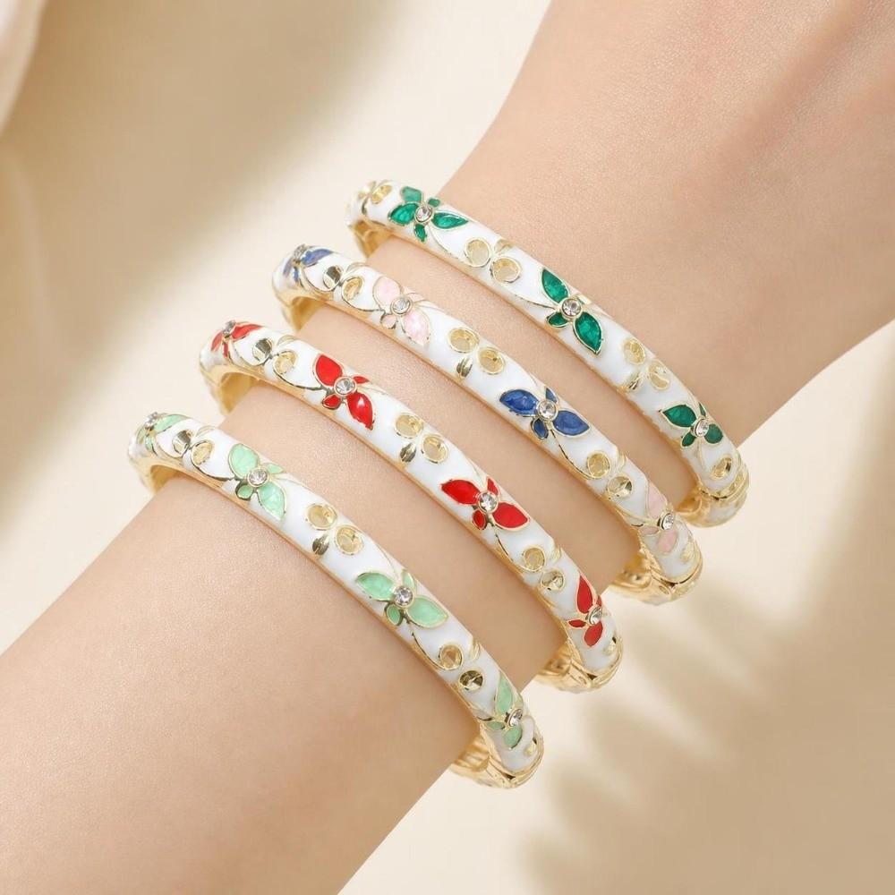 Colorful Enamel Open Cuff Bracelet Elegant Women's Floral Bracelet Enamel Flower Bangle Bride