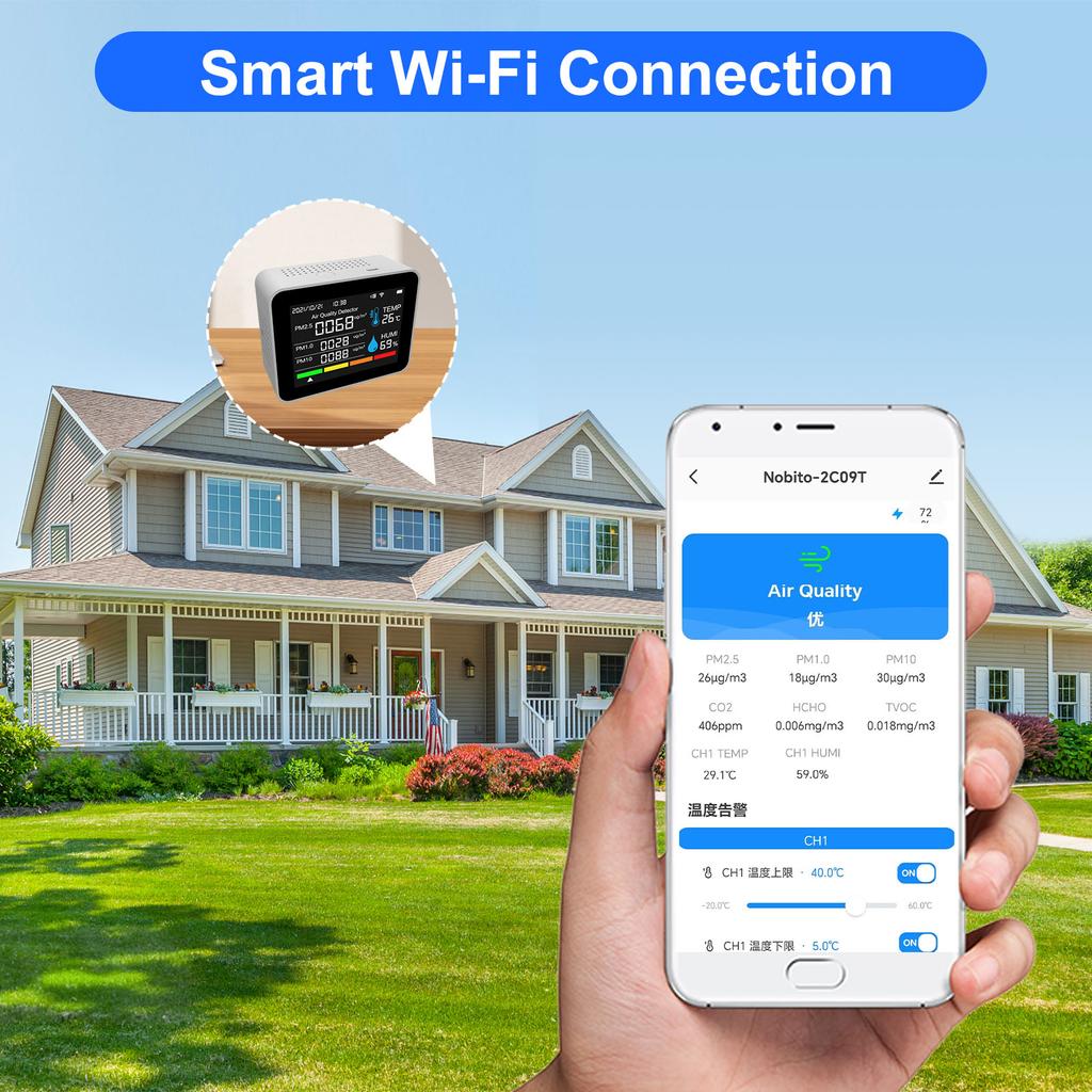 Новый портативный монитор качества воздуха в помещении 12 функций WiFi Термометр Гигрометр WiFi для приложения Tuya Smart 2,8-дюймовый цветной дисплей Многофункциональный прибор