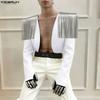 Men Collarless Long Sleeve Tassel Party Cropped Jackets Short Coats