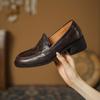 Fashion High Heels Women Pumps Retro Round Toe Genuine Leather 2024 Spring Summer Concise Casual Working Shoes Woman Loafers New Shoes
