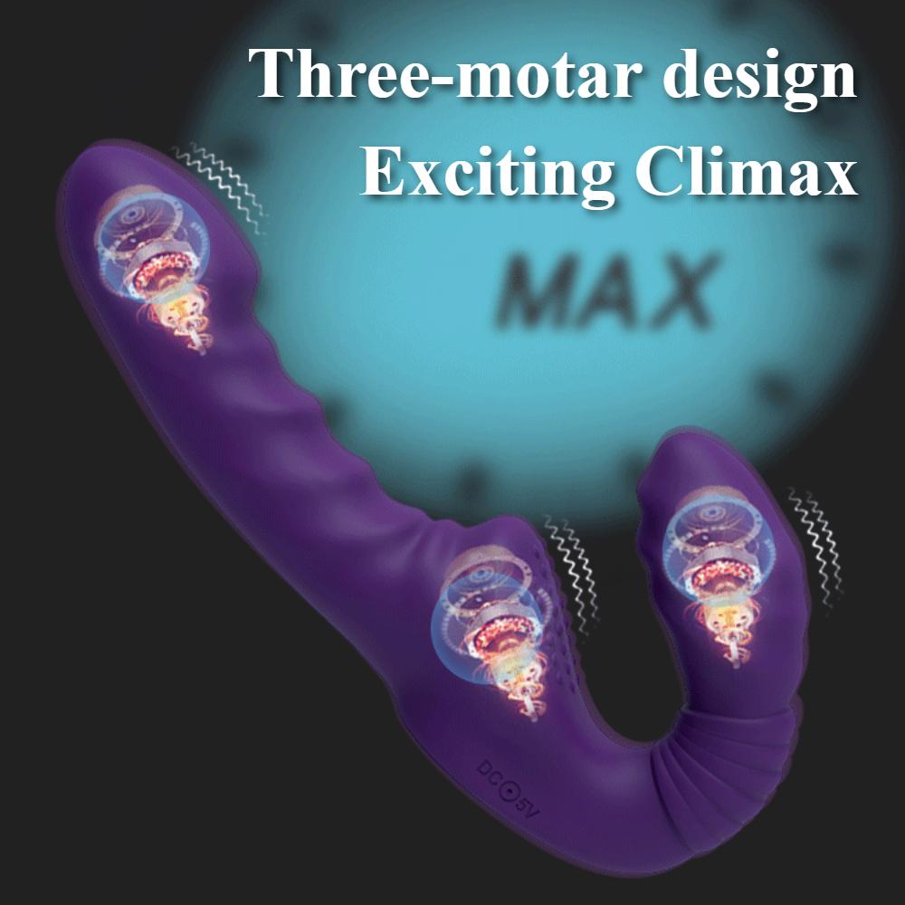 Strapless Strap-on Dildo Vibrator with Remote Control For Women Lesbian Couples G-Spot Double-Ended Adult Sex Toys with 10 Modes