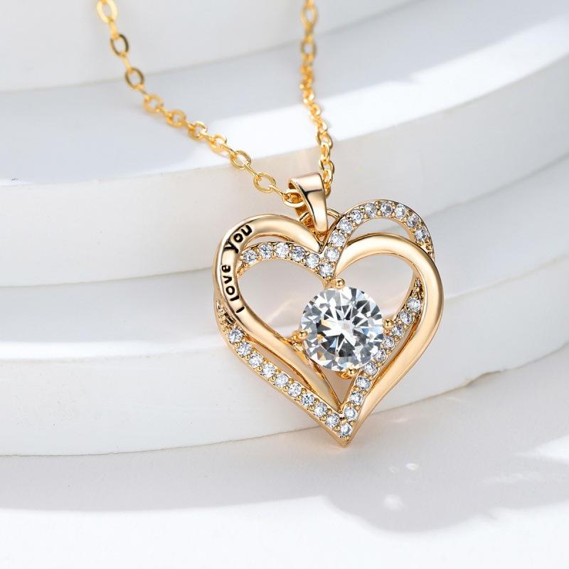 SHENI fashion micro-inlaid double heart-shaped micro-inlaid zircon confession collarbone necklace