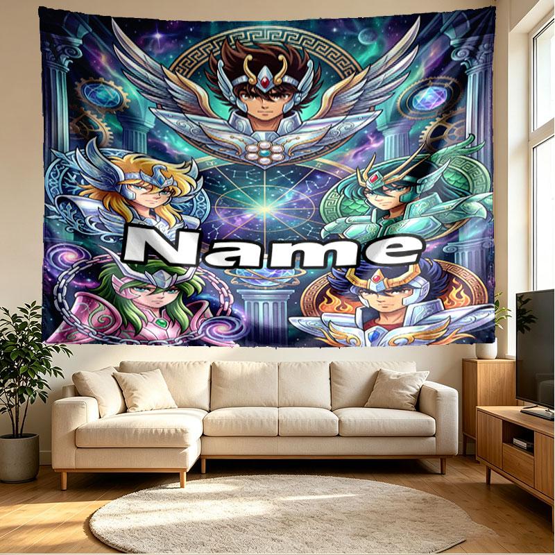 Custom Name Personalized Saint Seiya Print Tapestry, Wall Art Decor, Bedroom, Dorm, Apartment, LivingRoom, Party Backdrop, Gift for Birthday