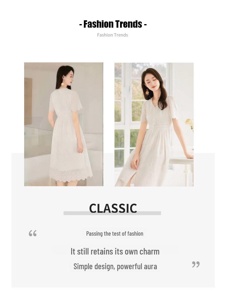 Женское летнее платье средней длины с V-образным вырезом и вышивкой 2025 г.: Литературный стиль, утягивающее талию, маленькое белое платье.