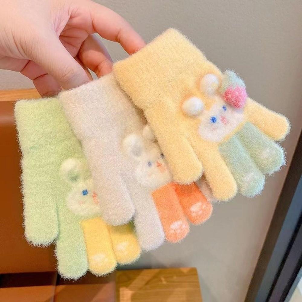 Cute Cartoon Rabbit Kids Knitted Gloves Thickened Children Full Fingers Gloves Winter Warm Outdoor Sports Windproof Gloves