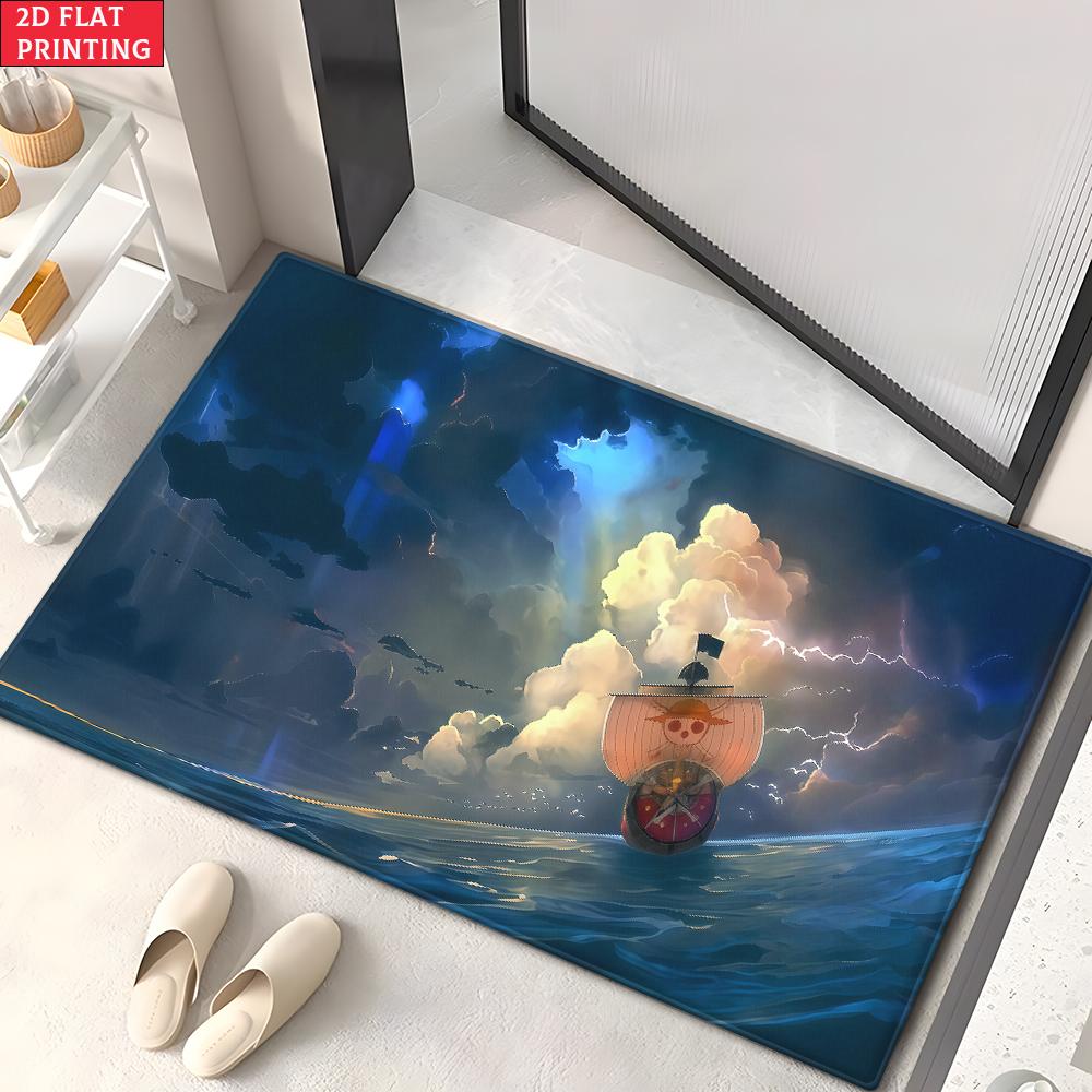 Anime Pirate Crew Treasure Doormat, Cartoon Character Non-slip Floor Mat, Decorative Entrance Rug for Home Living Room Bedroom