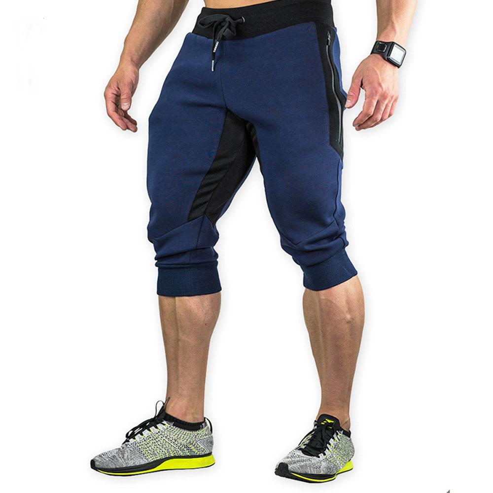 Мужские хлопковые повседневные шорты 3/4 Jogger Capri Pants, дышащие шорты ниже колена с тремя карманами
