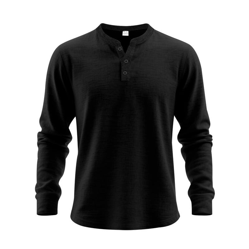 Men S Casual Solid Color Henley Style Long Sleeve T Shirt