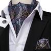 Hi-Tie Fashion Designe Mens Silk Ascot Tie Set Grey Paisley Ascot Tie with Handkerchief Cufflinks