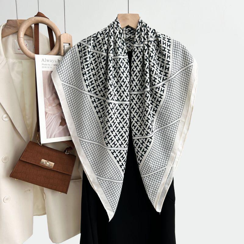 Autumn and winter new H letter printed bag head scarf women's multi-functional shawl imitation cashmere texture thin fashion scarf