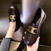Luxury Metal Chain Oxfords Shoes Women Square Toe Loafers Black/Brown Leather Flats Mujer Mocasines Office Daily Sneakers