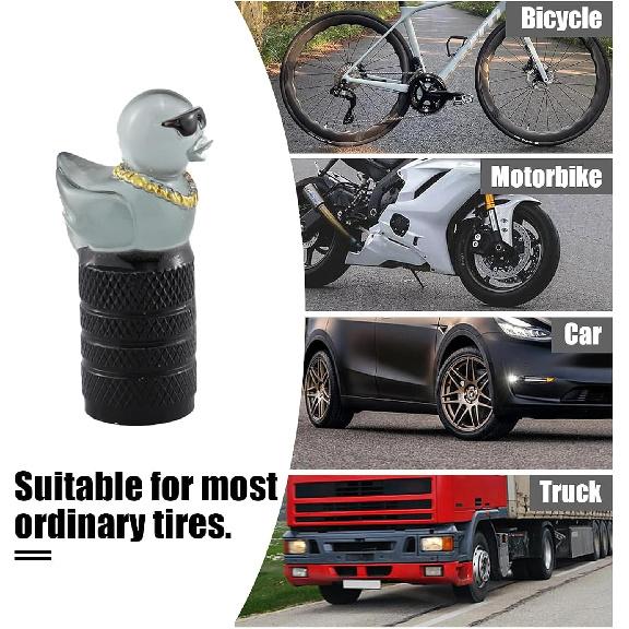 Cute Duck Valve Stem Caps, Tire Valve Caps, Glow in The Dark Hot Rubber Cover (5 Pack) Universal for Car Truck SUV Motorcycle Bicycle Replacement