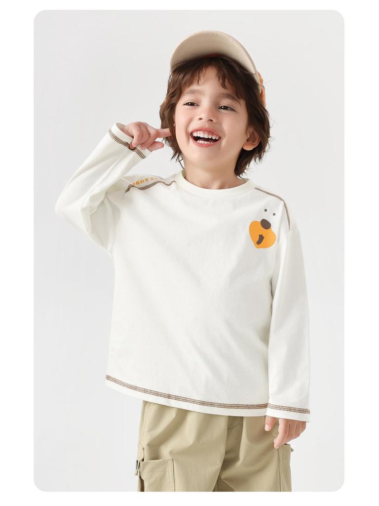 2026 Boys' Pure Cotton Long-Sleeve T-Shirt - Spring & Autumn Trendy Base Layer