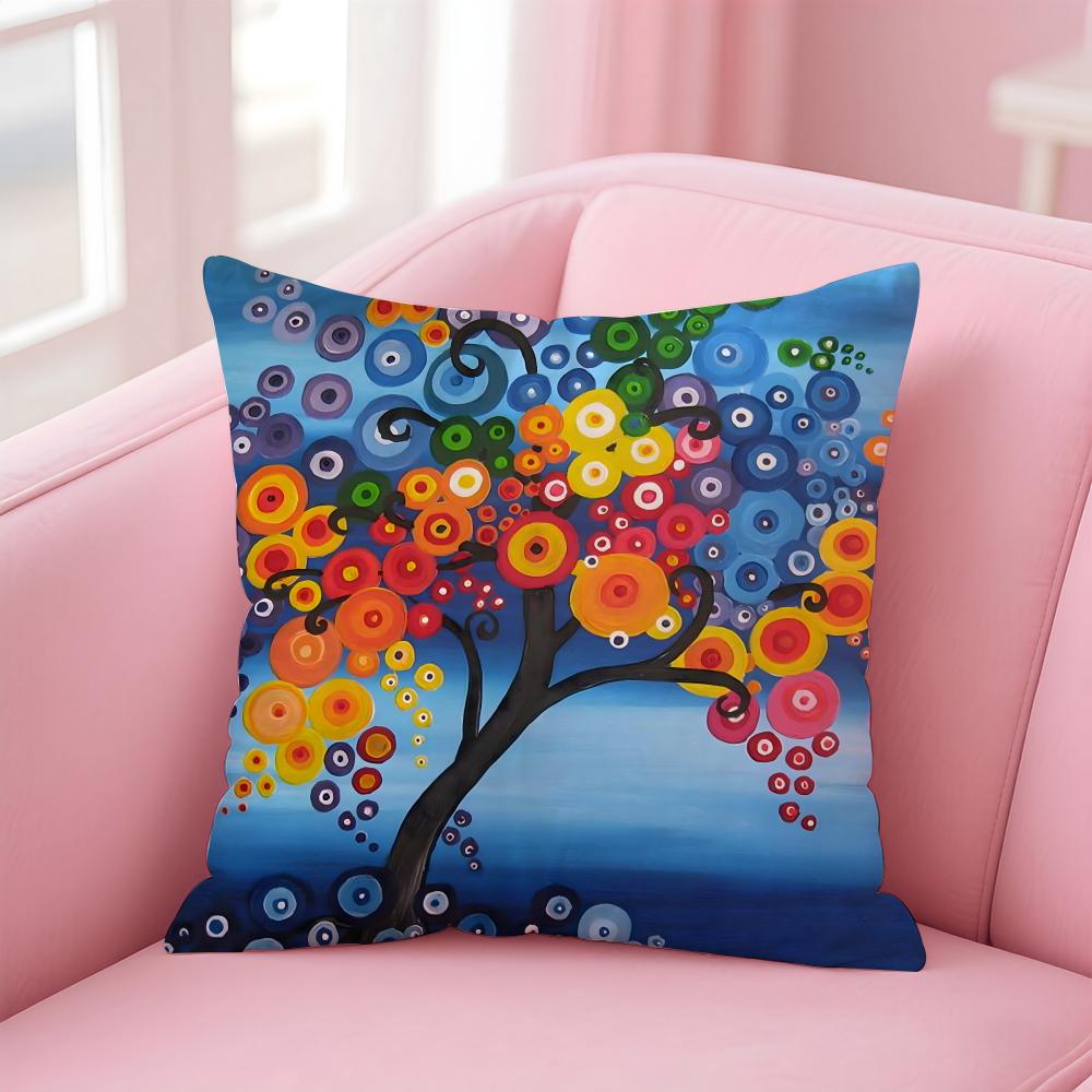 Colored Tree Anime Cushion Cover Pillow Case Soft Friendly Fabric Concealed Zipper