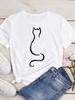 O Neck Tshirt Comfortable Cute Love Heart Cat Print  Casual Short Sleeve Top Summer Women's Clothing Cartoon Streetwear