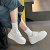 Женские белые кроссовки на платформе из натуральной кожи - Увеличивающие рост, Легкие, Универсальные, Повседневная обувь на толстой подошве