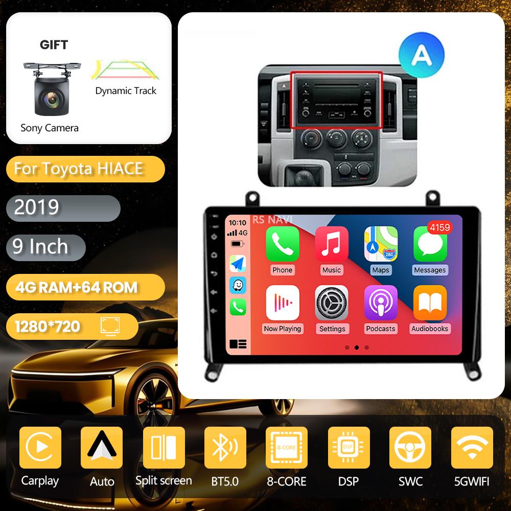 Android 16 pour Toyota Hiace 2010 - 2018 Carplay Auto Autoradio Lecteur multimédia GPS Stéréo commande au volant