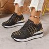 Women's Wide Width Lace-Up Flats, Gilded Stone Pattern Wedge Heels, Fashion Autumn Casual Shoes for Women