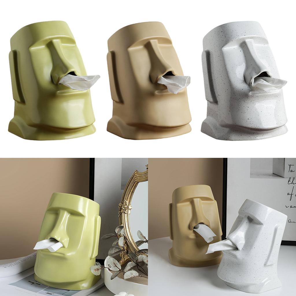 Creative Moai Tissue Holder Box – Decorative Cover Dispenser Easter Island Sculpture Moai Bathroom Vanity
