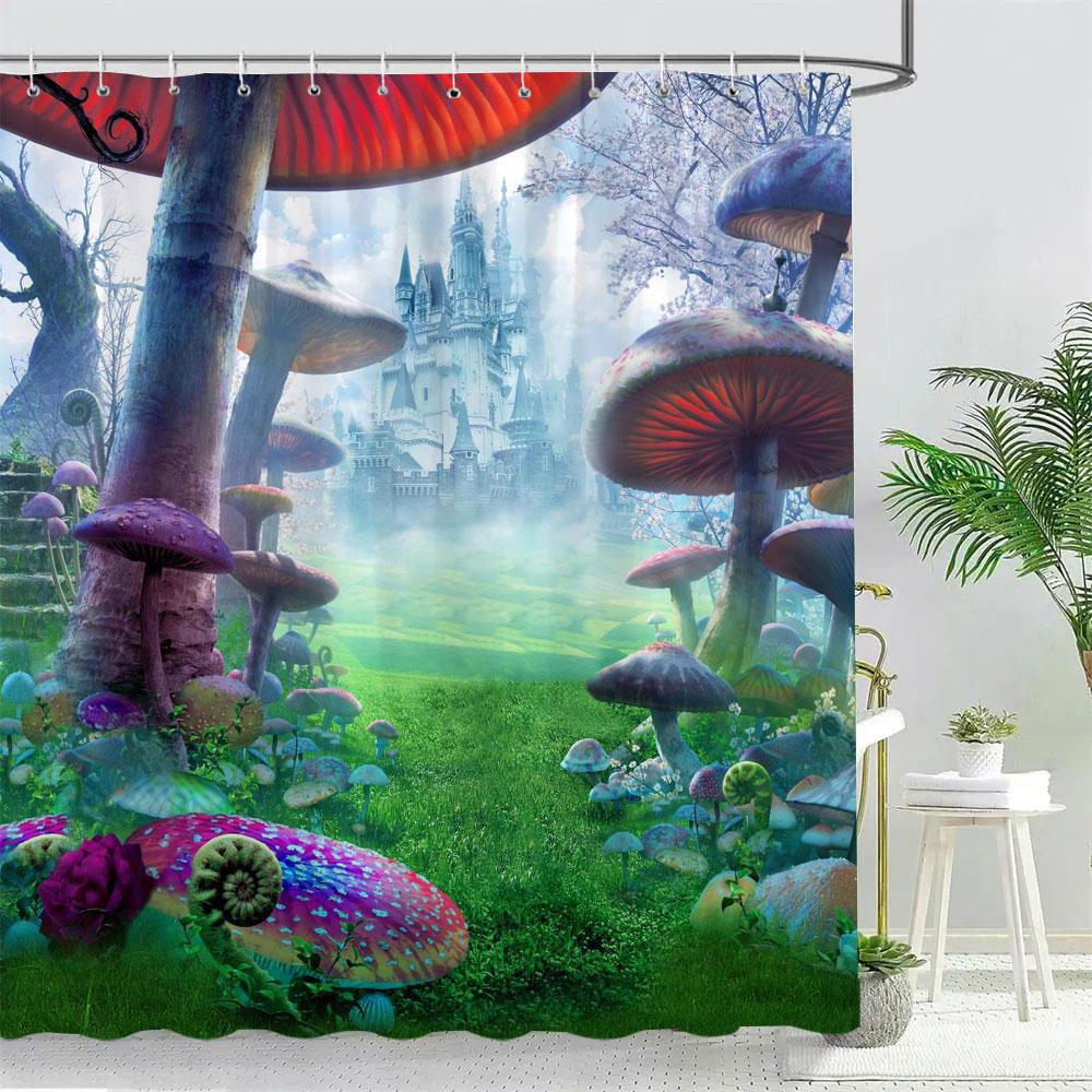 Фэнтезийный Лесной Грибной Домик Занавеска для душа Милый Мультяшный Узор Полиэстеровая Ткань Детская Занавеска для Ванной Декор для Ванной Комнаты С Крючками