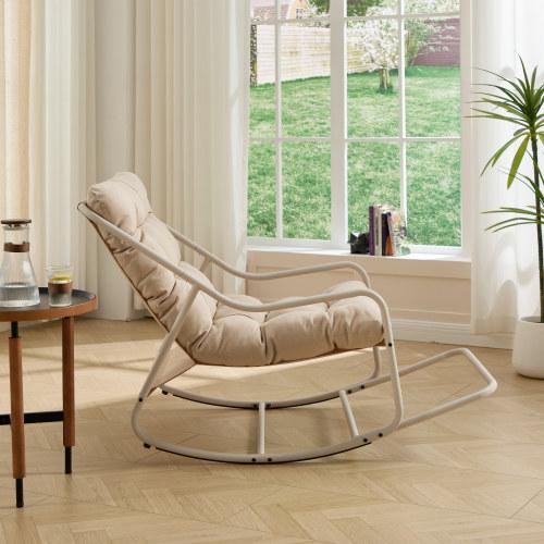 Indoor Rocking Chair with Thick Cushion, Metal Frame Relax Lounge Chair for Living Room Bedroom Reading Room