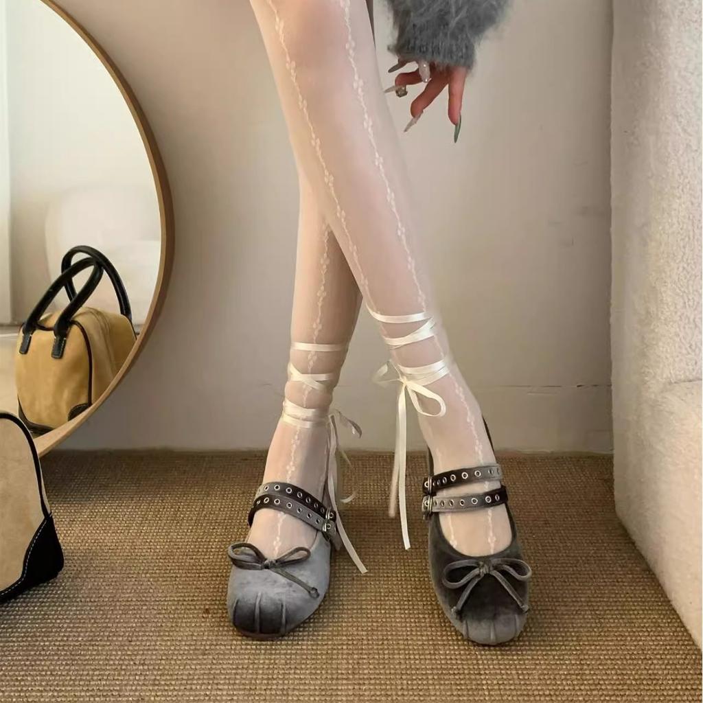 Princess On the Run~ French Soft-soled Velvet with Mary Jane Shoes Women's Early Spring Festival Fairy Bow Single Shoes
