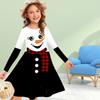 Girl Casual 3D Snowman Wearing Scarf Print Round Neck Long Sleeve Dress Kid Princess Dress