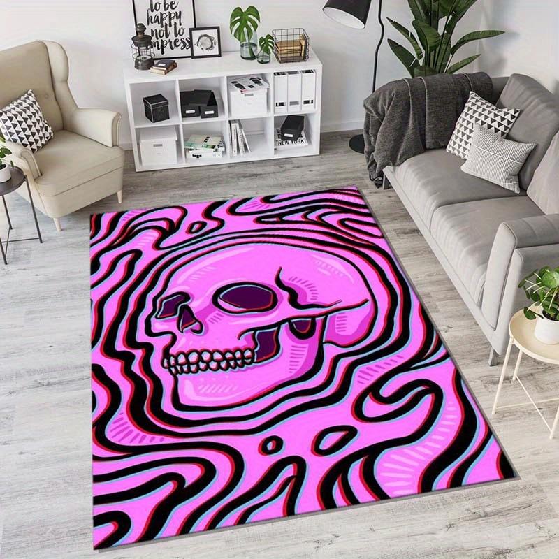 Psychedelic Skull Area Carpet, Crystal Velvet, Non-slip, Rectangular, Purple, for Bedroom, Porch, Interior Decoration Carpet