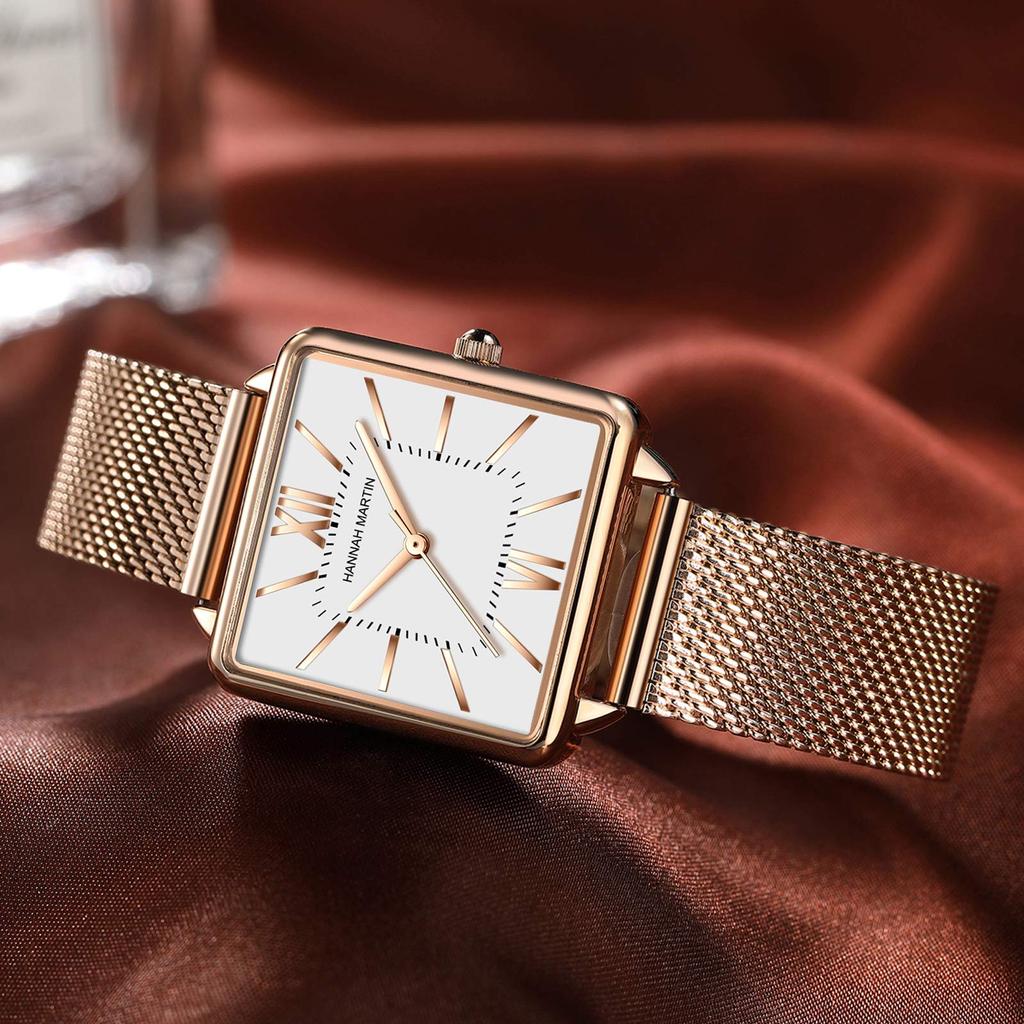 Часы RORIOS с квадратным циферблатом, водонепроницаемые, сделаны в Японии, кварцевый сетчатый ремешок, простые популярные часы, повседневные, для поездок в школу, белые, женские