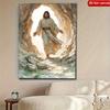 Suitable for Christian Wall Decor Canvas Print - Biblical Cave Art Poster with Divine Light, Retro Impressionist