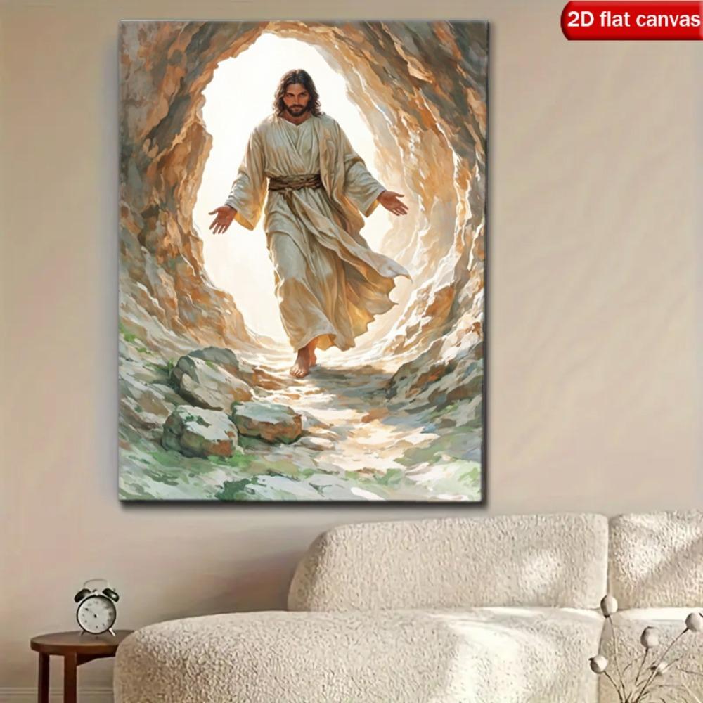 Suitable for Christian Wall Decor Canvas Print - Biblical Cave Art Poster with Divine Light, Retro Impressionist