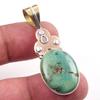 Natural Tibetan Turquoise Gemstone 925 Solid Silver Two Tone Pendant 1.75'' i8U90